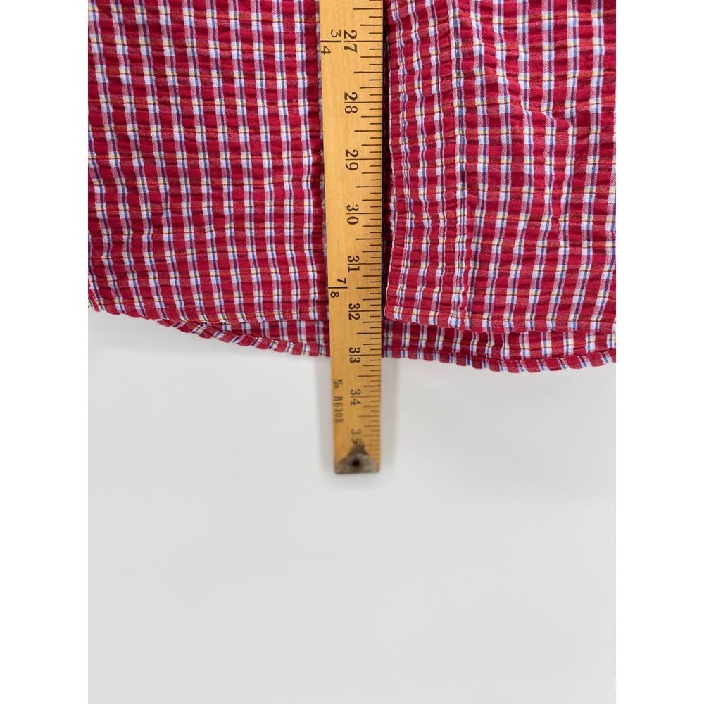 Chaps Ralph Lauren Mens XL Red Plaid Seersucker Short Sleeve Button Down Shirt - Picture 5 of 6
